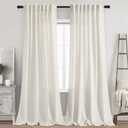 Back Tab Linen Curtains 96 inches Long 2 Panels Set for Living Room Sliding Glass Door Ivory Cream Semi Sheer Curtains Light Filtering Canvas Cloth Linen Drapes 96 inch Floor to Ceiling Length (Natural)