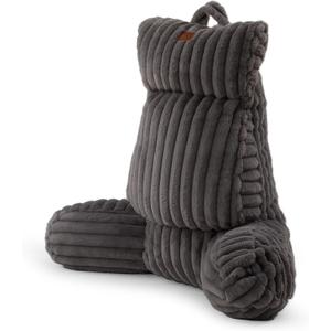 Amlie Home Faux Fur Reading Pillow with Pocket for Sitting in Bed, Adult Backrest Bed Pillow with Washable Cover for Lounging, Study & Relaxing, Grey 29 inches