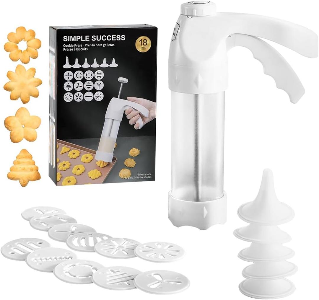 Cookie Press Gun,Spritz Cookie Press Set for Baking Cookie Decorating Kit with 12 Cookie Press Discs and 6 Cake Decoration Piping tips,Cookie Maker for Christmas Party
