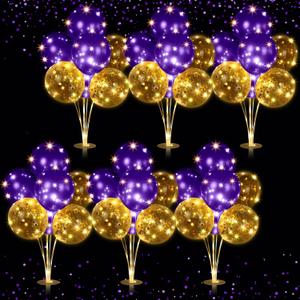Junkin 6 Set Balloons Centerpieces for Table with LED String Light 60 Pcs Balloons Light up Table Balloon Stand Centerpieces for Graduation Birthday Baby Shower Wedding Bridal Shower(Purple)