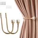 2 Pack Curtain Holdbacks Wall Mounted Curtain Tiebacks Hooks Plastic Pearl U Shape Curtain Tiebacks with Screws Curtain Ties for Home Office-Gold
