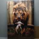 Framed Lion and Lamb Canvas Wall art Christian Jesus Lion King Poster Print God Religious Artwork Church Wall Decor Pictures for Living Room Bedroom Decoration