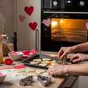 Remerry 24 Pcs Valentine's Day Silicone Spatulas and Cookie Cutters Set Include 8 Spatulas 8 Stainless Steel Cookie Cutters 8 Cards Valentine's Baking Gift for Anniversary Celebration Decoration