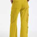 Cargo Pants for Women Low Rise Drawstring Waist 7 Pockets Hiking Work Wide Leg Pants with Zipper Button Closure (Small)