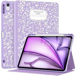 Supveco Case for iPad Air 11 Inch 2024, iPad Air 5th/ 4th Generation 10.9 Inch 2022/ 2020 with Pencil Holder-[Auto Wake/ Sleep], Premium Folio Stand Soft TPU Back Cover for iPad Air 5/ 4 Gen-Lilac