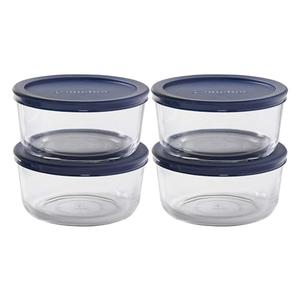 Anchor Hocking SnugFitTM Round Food Storage Containers with Lids (4-Piece, 7-cup, Navy Blue, oven-safe)