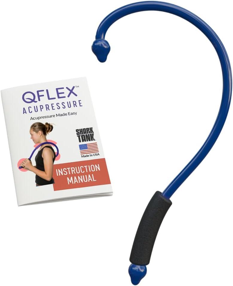 Q-Flex Massage Tool - Self-Massage Stick - Trigger Point Therapy, Muscle Care, Relaxation - Easy-to-Use Massager for Home & Travel - Seen On Shark Tank - Back, Neck, Shoulders, Feet (Blue)