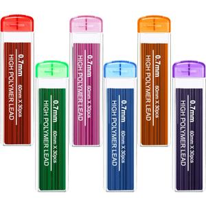 JOVITEC Color Pencil Lead Refills 0.7 mm Mechanical Lead Pencil Refills for Home Offices, 0.7 mm Hb, 6 Color Set(180)