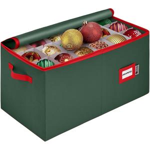 Christmas Ornament Storage Container with Dividers - Box Stores Up to 54 Ornaments, Zippered, Convenient, Adjustable, Large Organizer Bin to Protect Holiday Decor, Fits Most Standard Size, Green
