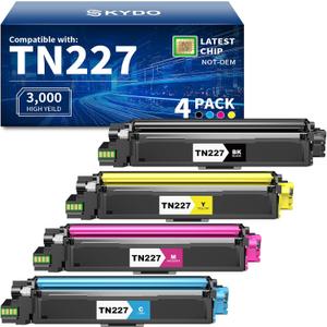 TN227 TN227BK/C/M/Y High Yield Toner Cartridge 4 Pack Compatible for Brother TN 227 TN223 TN-223BK/C/M/Y Work for MFC-L3770CDW HL-L3270CDW MFC-L3710CDW HL-L3210CW HL-L3230CDW HL-L3290CDW Printer