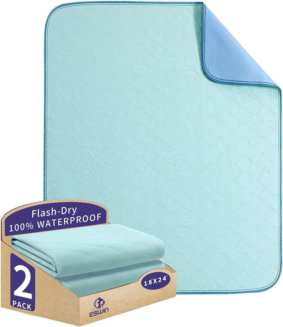 Bed Pads Washable Waterproof, Washable Underpads, Super Absorbency Reusable Bedwetting Incontinence Pads for Kids, Adults, Elderly, and Pets - Waterproof Protective Pad for Couch, Sofa, Floor, Bed (2 Pack - 18"X24")