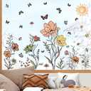 Wildflower Flowers Window Decals Boho Double-Sided Window Clings for Glass Anti-Collision Windows Decal to Save Birds for Living Room Peel and Stick Butterflies Floral Line Sticker for Bedroom Kitchen