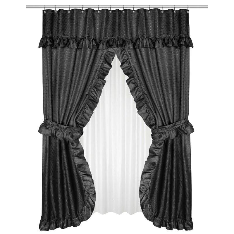 Better Home Ruffled Double Swag Shower Curtain, 70"x72", Black