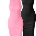 Women's 2 Piece Dress Sexy Ribbed Halter Neck Fashion Split Tank Tops Dresses L