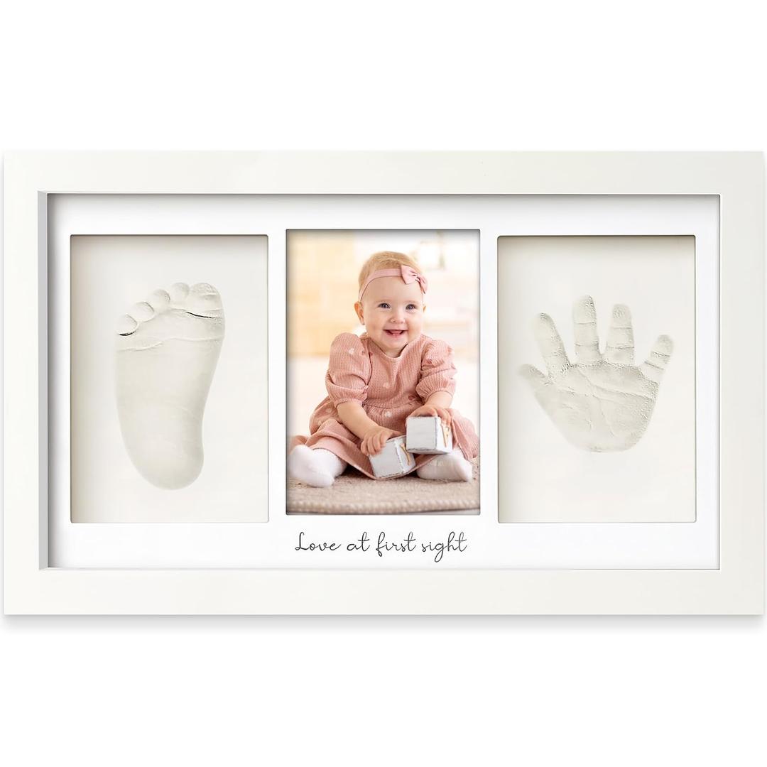 KeaBabies Baby Hand and Footprint Kit - Clay Handprint Keepsake Frame, Newborn Nursery Picture Frame, Personalized New Mom Gifts for Shower & Registry, First Mother's Day (Alpine White)