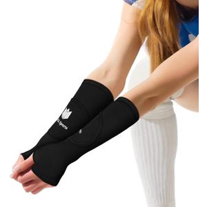 FitsT4 Sports Volleyball Arm Sleeves for Girls Passing Forearm Sleeves with Protection Pads and Thumbhole for Youth (12", Black)