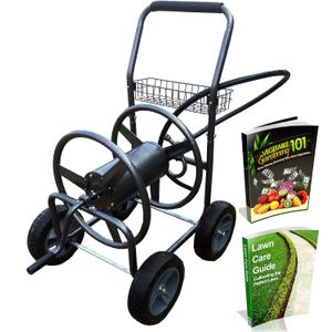 Backyard Expressions Metal Hose Reel Cart with Wheels - Heavy Duty Hose Caddie - 250 Ft Hose Capacity - Hammertone Finish