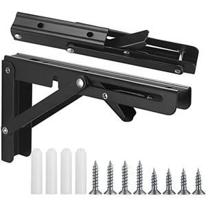 TOOINKCV 2 Pcs Folding Shelf Brackets, 10 Inch Heavy Duty Floating Triangle Shelf Brackets, Collapsible Shelves Brackets, Wall Mounted L Table Hinges Brackets for Bench Table with Screws (10 Inch)