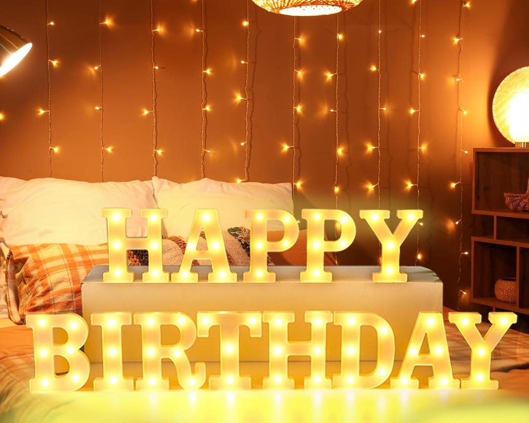 CHUNNIN Happy Birthday Marquee Light Up Letters Happy Birthday LED Letter Number Light Sign Centerpieces Decor for Home Table Decor All Party Decoration Anniversary Party Night Lamp Banquet Props