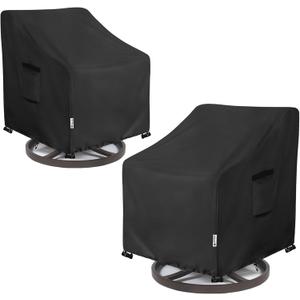 Outdoor Swivel Lounge Chair Cover 2 Pack,Waterproof 100% Outdoor Patio Chair Covers,27.5W x 32.5 D x 39 H inches,Outside Furniture Lounge Deep Seat Cover -Black
