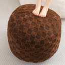 HIGOGOGO Round Stuffed Pouf Ottoman, Plaid Poufs with Foam Chunk Filling, Fluffy and Furry Pouf Foot Stool Storage Ottoman, 26 X 18 Floor Poufs Foot Rest for Living Room, Coffee