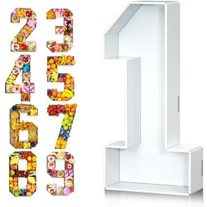 Paready 13.78'' Fillable Cardboard Number 1, Charcuterie Foam Board Number 1, Food Fillable Number Shaped Sweets Flower Candy Cupcake Container Box for 1st Anniversary Birthday Party Decoration