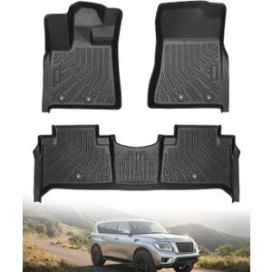 Icyhaws for Nissan Armada/Infiniti QX80 2025 2026 Floor Mats, All-Weather Protection Tech TPE Rubber Floor Liners Front/Rear Anti-Slip Tech Car Mats 1st and 2nd Row Automotive Accessories