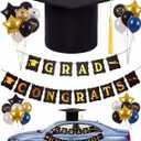5 Pcs 28 Inch Graduation Car Decorations Large Graduate Cap Car Hat with Tassel Congrats Grad Banner Polyester Foam Base for Senior High School Collage Prom Party Supplies