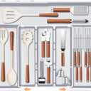 Homecor Large Utensil Organizer for Kitchen Drawer, Expandable Silverware Drawer Organizer Cooking Utensils Tray, Cutlery Flatware Holder Kitchen Spatula Tools & Gadgets Storage with 3 Dividers, Grey