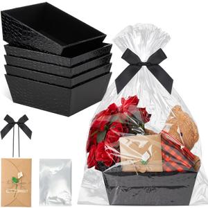 Wonderjune 20 Pcs Valentines Day Gift Baskets Empty To Fill Baskets For Gifts Empty With Gift Bag Bow Valentines Gifts Storage Basket Bulk for Wedding Party Wrapping(Black), 1 Count