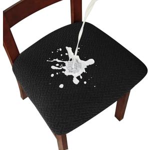Genina Waterproof Seat Covers for Dining Room Chairs Covers Dining Chair seat Covers Kitchen Chair Covers slipcovers (Black, 4 Pcs)