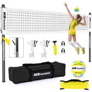 Haokelball Outdoor Volleyball Net Set for Backyard, 32FT Regulation, 3-Level Adjustable Height & Anti-Sag Tension System, Heavy Duty Thick Poles, Includes Volleyball, Pump, Boundary Line and Carry Bag