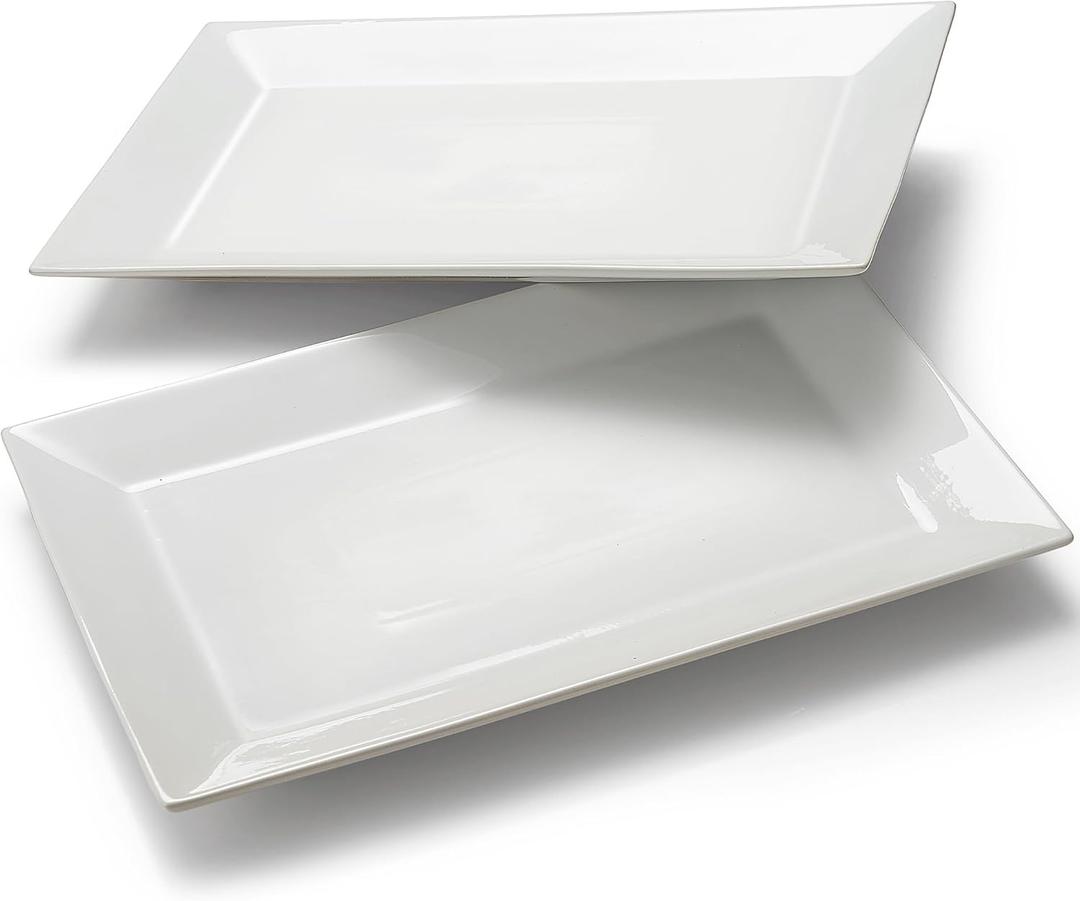 18" x 12" Large Serving Platters Set of 2, Porcelain Heavy-Duty Large Serving Trays, White Rectangular Plates for Turkey, Food, Fruit, Party, Wedding, Christmas, Chip and Scratch Resistant, Extra Large