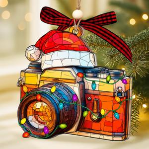 Camera Ornament  Camera Ornaments for Christmas Tree, Unique Photographer Ornament 2025 Gifts for Photography Lovers, Camera Christmas Ornament and Decor Gift Wood Acrylic 2 Layers Xmas Ornaments
