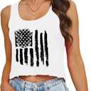 Aluvee USA 4th of July Tank Tops Women Red White and Blue Shirts Tank Tops American Patriotic Flag Crop Sleeveless Tee (White, L)