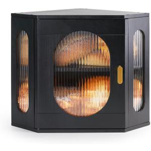 Sunhoo Bread Box for Kitchen Countertop Corner Bread Storage Wooden Breadbox Container 2 Layer Bread Holder Keeper Large Farmhouse Bread Bin Shelf for Homemade Pantry Vintage Acrylic Window(Black)