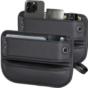 2-Pack Car Seat Gap Filler Organizer - Upgraded Anti-Slip Strap Design - Premium Leather Side Console Pocket - Prevent Phone Falling - Universal Fit Car Essentials for SUV, Truck & Sedan, Black