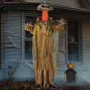 Hourleey 6FT Animatronics Halloween Decorations Outdoor, Animated Pumpkin Ghost with Pop Up Head and Sound Activation for Indoor Party Haunted House Prop Yard Lawn Decor