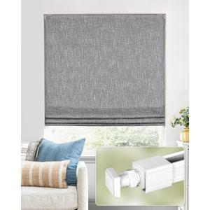 No Tools No Drill Cordless Roman Shades for Indoor Windows 100% Blackout, for Window Size 23" W 48" H Charcoal