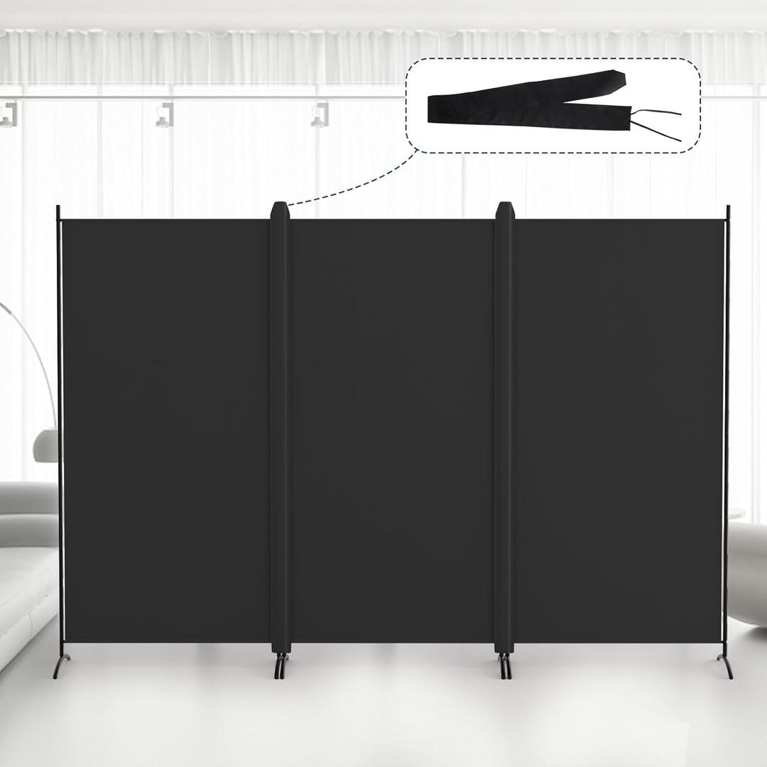 Kokorona 3 Panel Room Divider, 6FT Tall Folding Privacy Screen Wall Dividers, Portable Privacy Screen Freestanding Room Divider for Room Separation, Included - Cover Strips, Black, 102''W x 71''H