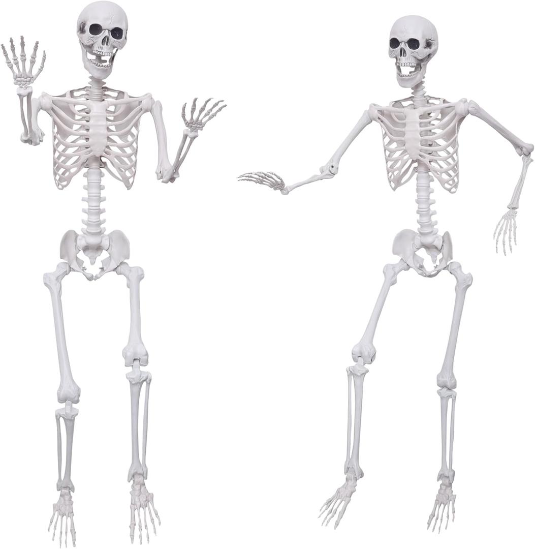 2Pack 5.4Ft Life Size Skeletons Posable Skeletons Full Size Plastic Human Skeleton with Movable Joint for Halloween Outdoor Indoor Decorations (Gray)