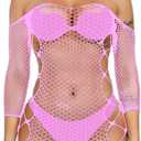 Women Fishnet Lingerie Babydoll Halter Stretch Chemise Bodysuit One Size Mini Dress