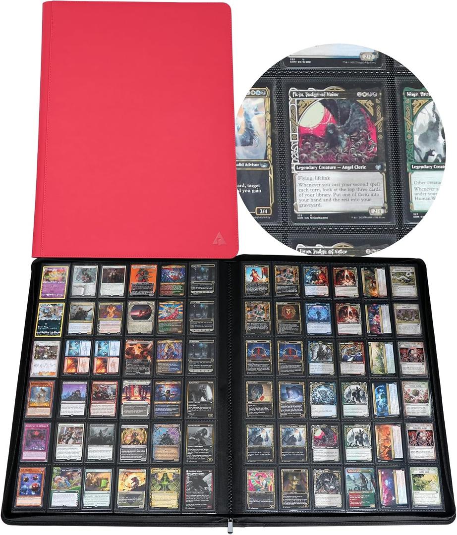 Premium 2300 Pockets Card Binder, Large 36-Pocket 2000+ Ringless Trading Card Album - Side Loading UltraSonic-362304 Tech Zip Binder for TCG -Red