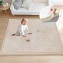 ACOMOPACK Baby Play Mat for Floor 1.3" Thick Memory Foam 50x50 Soft Velvet Playpen Mat for Kids,Infants,Toddlers,Tummy Time Crawling Mats with Non-Slip Bottom,Yoga,Tatami,Nursery RugBeige