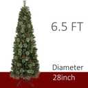 HomeKaren 6.5 Ft Prelit Christmas Tree, Artificial Pencil Christmas Tree with 250 LED Lights, Pine Needles and Pine Cones Xmas Decoration for Home