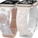 Wearlizer 2 Packs Floral Engraved Compatible with Apple Watch Bands 38/40/41/42/44/45/46/49mm Women, Cute Two-Tone Soft Silicone Strap for iWatch Series 11 10 9 8 7 6 5 4 3 SE/Ultra 3 2 1