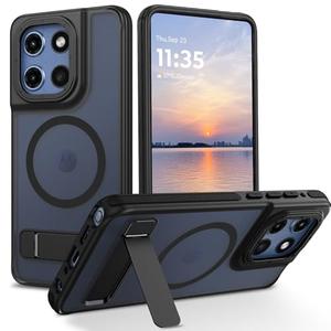 GUAGUA for Motorola Moto G Stylus 5G 2025 Magnetic Case Compatible with Magsafe Translucent Matte Scratch-Resistant Back Shockproof Invisible Folding Stand Case for Moto G Stylus 5G 2025 6.7'', Black