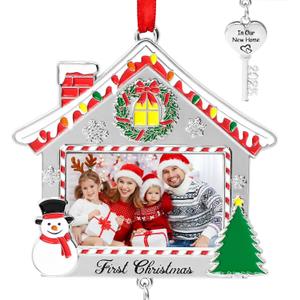 COCHIE 2025 First Christmas in Our New Home Photo Frame Ornament for Tree Stocking Hanging Decorations, Personalized Xmas Gifts, Housewarming Gift Picture Frame Christmas Keepsake (New Home)