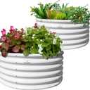 A ANLEOLIFE 2-Pack 4ft x 18 Tall Galvanized Raised Garden Beds Outdoor, Round Metal Planter Box for Planting Vegetables Flowers Herb, Anti-Rust & Easy-Setup, Antique White (41.5ft Tall)