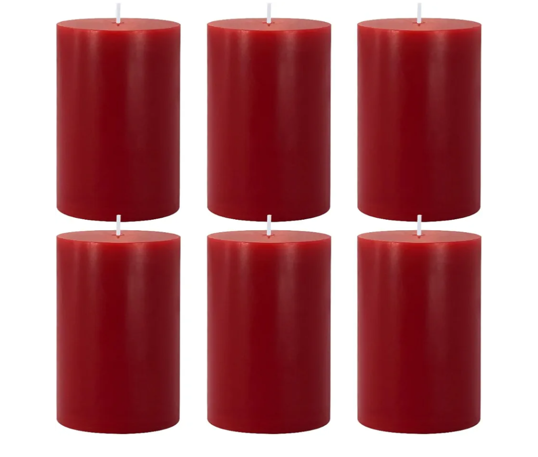Packs Dripless Red Colored Pillar Candles, Unscented 2.75x4 Inch Burgundy Cylinder Wax Candles for Home Table Holiday Party Spa Decor Emergency Power Outage